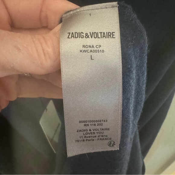 HP🎉 NWT ZADIG & VOLTAIRE Rona 100% Cashmere Long Cardigan Blue Belted Duster LG - Picture 12 of 14
